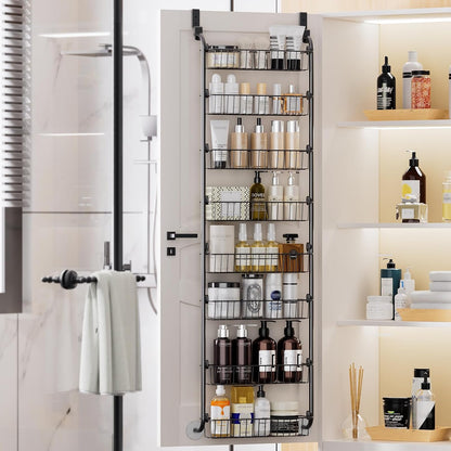 Over the Door Pantry Organizer, 6-Tier Metal Pantry Door Organization and Storage, Hanging Kitchen Basket Spice Rack Seasoning Shelves, Cabinet Door Organizer for Easy Install,D5xW18xH50inch