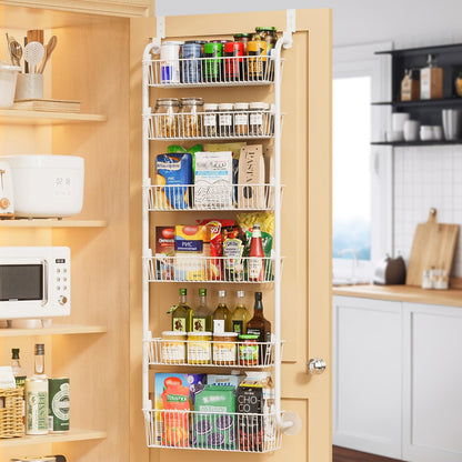 Over the Door Pantry Organizer, 6-Tier Metal Pantry Door Organization and Storage, Hanging Kitchen Basket Spice Rack Seasoning Shelves, Cabinet Door Organizer for Easy Install,D5xW18xH50inch