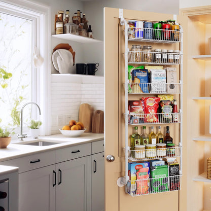 Over the Door Pantry Organizer, 6-Tier Metal Pantry Door Organization and Storage, Hanging Kitchen Basket Spice Rack Seasoning Shelves, Cabinet Door Organizer for Easy Install,D5xW18xH50inch