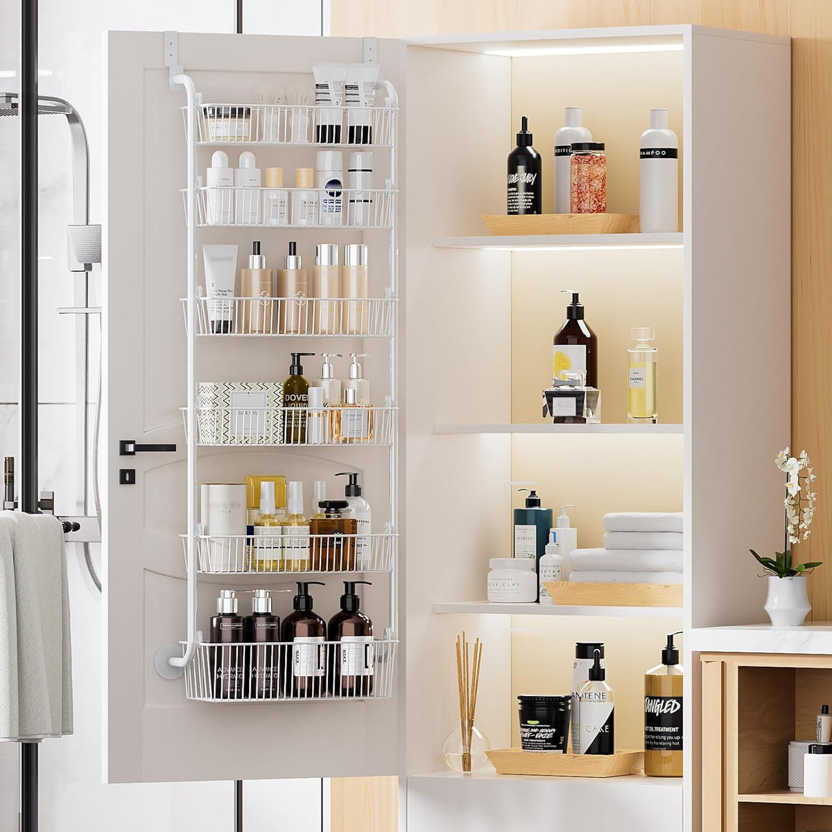 Over the Door Pantry Organizer, 6-Tier Metal Pantry Door Organization and Storage, Hanging Kitchen Basket Spice Rack Seasoning Shelves, Cabinet Door Organizer for Easy Install,D5xW18xH50inch