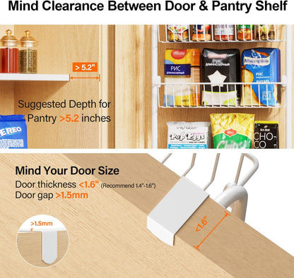 Over the Door Pantry Organizer, 6-Tier Metal Pantry Door Organization and Storage, Hanging Kitchen Basket Spice Rack Seasoning Shelves, Cabinet Door Organizer for Easy Install,D5xW18xH50inch