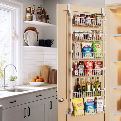 Over the Door Pantry Organizer, 6-Tier Metal Pantry Door Organization and Storage, Hanging Kitchen Basket Spice Rack Seasoning Shelves, Cabinet Door Organizer for Easy Install,D5xW18xH50inch