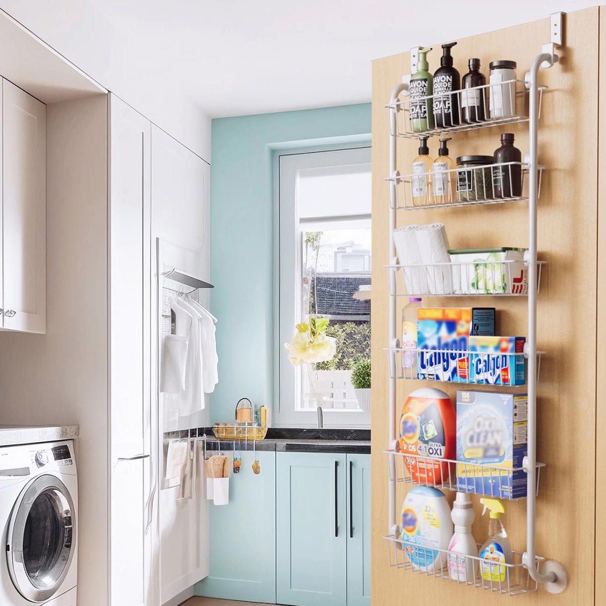 Over the Door Pantry Organizer, 6-Tier Metal Pantry Door Organization and Storage, Hanging Kitchen Basket Spice Rack Seasoning Shelves, Cabinet Door Organizer for Easy Install,D5xW18xH50inch