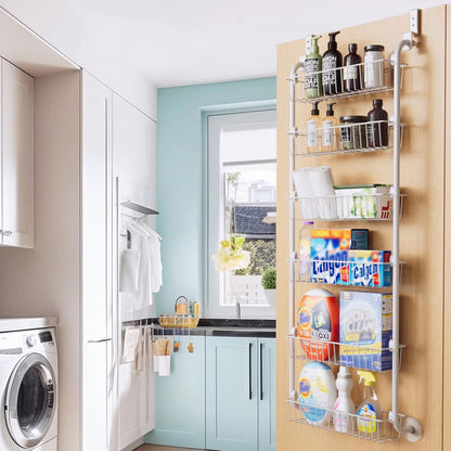 Over the Door Pantry Organizer, 6-Tier Metal Pantry Door Organization and Storage, Hanging Kitchen Basket Spice Rack Seasoning Shelves, Cabinet Door Organizer for Easy Install,D5xW18xH50inch