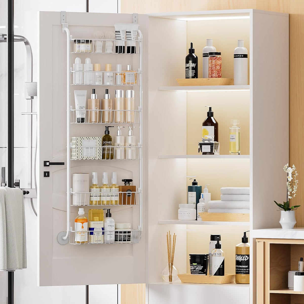 Over the Door Pantry Organizer, 6-Tier Metal Pantry Door Organization and Storage, Hanging Kitchen Basket Spice Rack Seasoning Shelves, Cabinet Door Organizer for Easy Install,D5xW18xH50inch