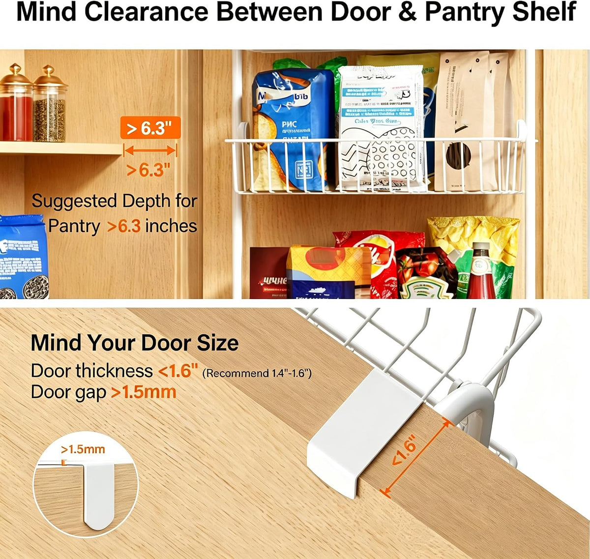 Over the Door Pantry Organizer, 6-Tier Metal Pantry Door Organization and Storage, Hanging Kitchen Basket Spice Rack Seasoning Shelves, Cabinet Door Organizer for Easy Install,D5xW18xH50inch