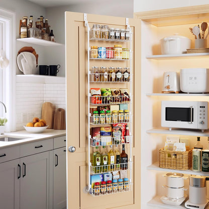 Over the Door Pantry Organizer, 6-Tier Metal Pantry Door Organization and Storage, Hanging Kitchen Basket Spice Rack Seasoning Shelves, Cabinet Door Organizer for Easy Install,D5xW18xH50inch