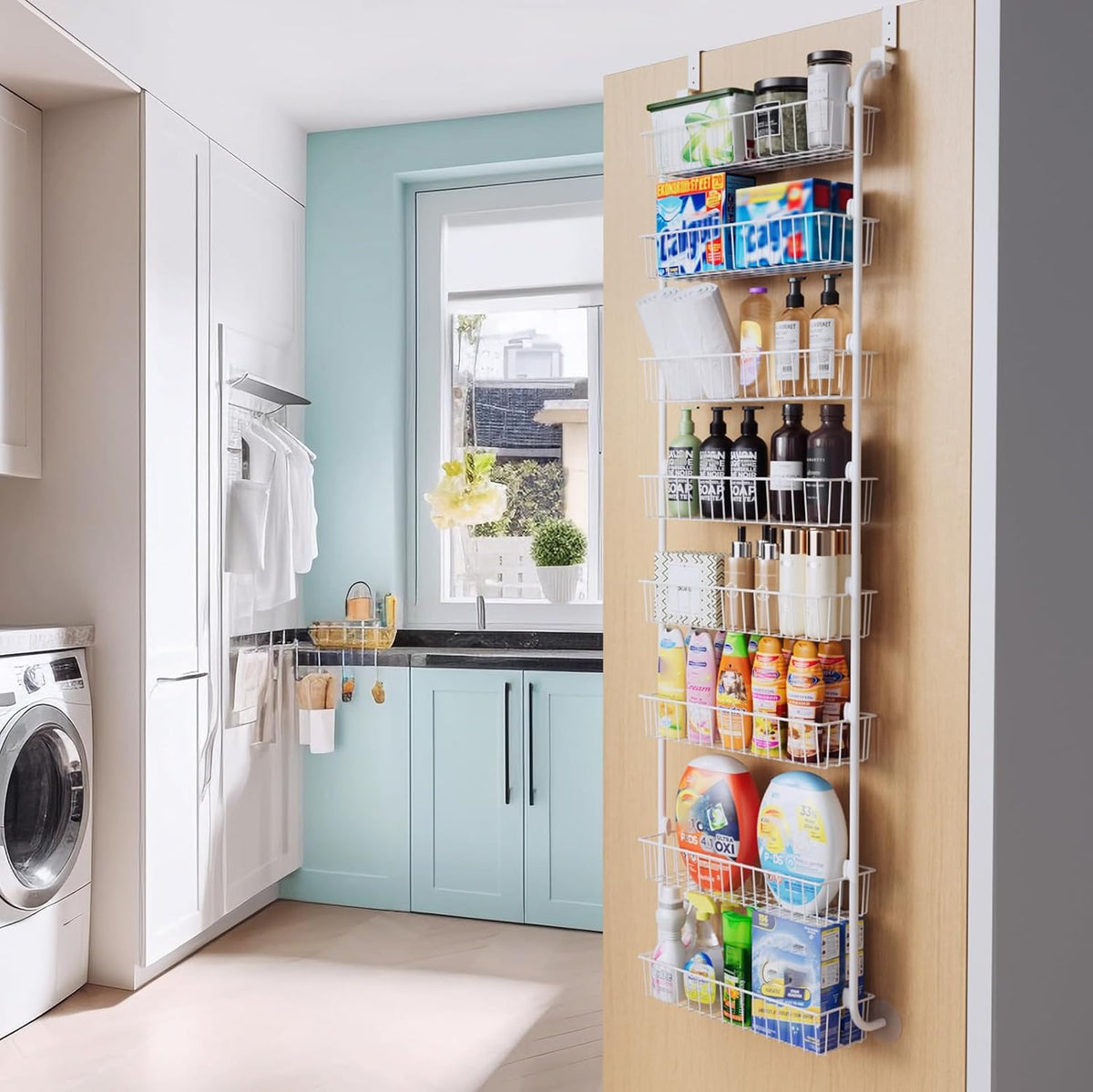 Over the Door Pantry Organizer, 6-Tier Metal Pantry Door Organization and Storage, Hanging Kitchen Basket Spice Rack Seasoning Shelves, Cabinet Door Organizer for Easy Install,D5xW18xH50inch