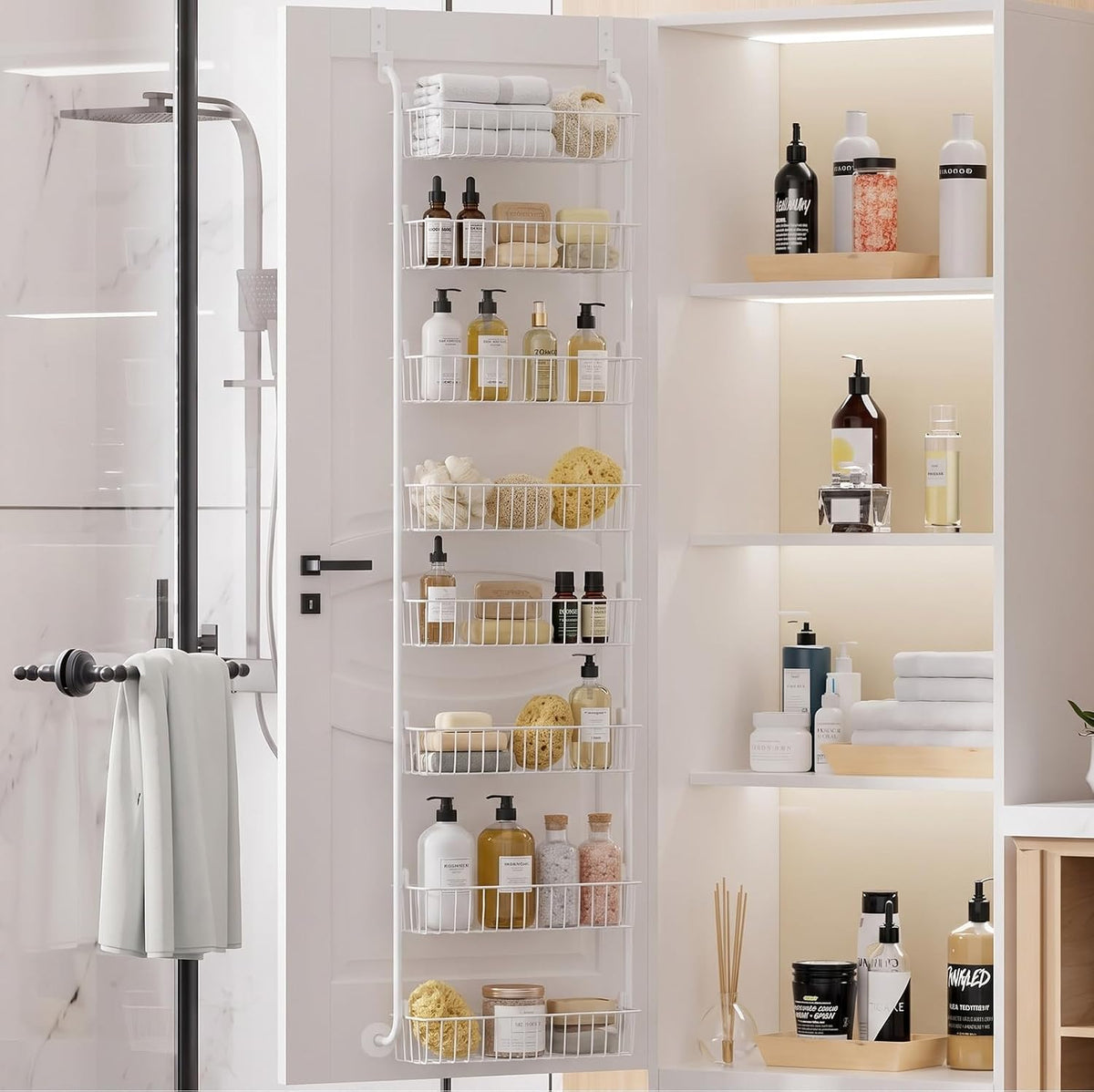 Over the Door Pantry Organizer, 6-Tier Metal Pantry Door Organization and Storage, Hanging Kitchen Basket Spice Rack Seasoning Shelves, Cabinet Door Organizer for Easy Install,D5xW18xH50inch