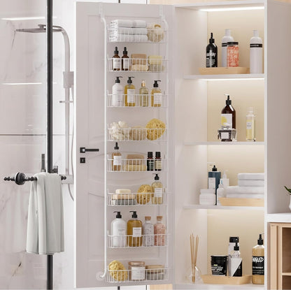 Over the Door Pantry Organizer, 6-Tier Metal Pantry Door Organization and Storage, Hanging Kitchen Basket Spice Rack Seasoning Shelves, Cabinet Door Organizer for Easy Install,D5xW18xH50inch