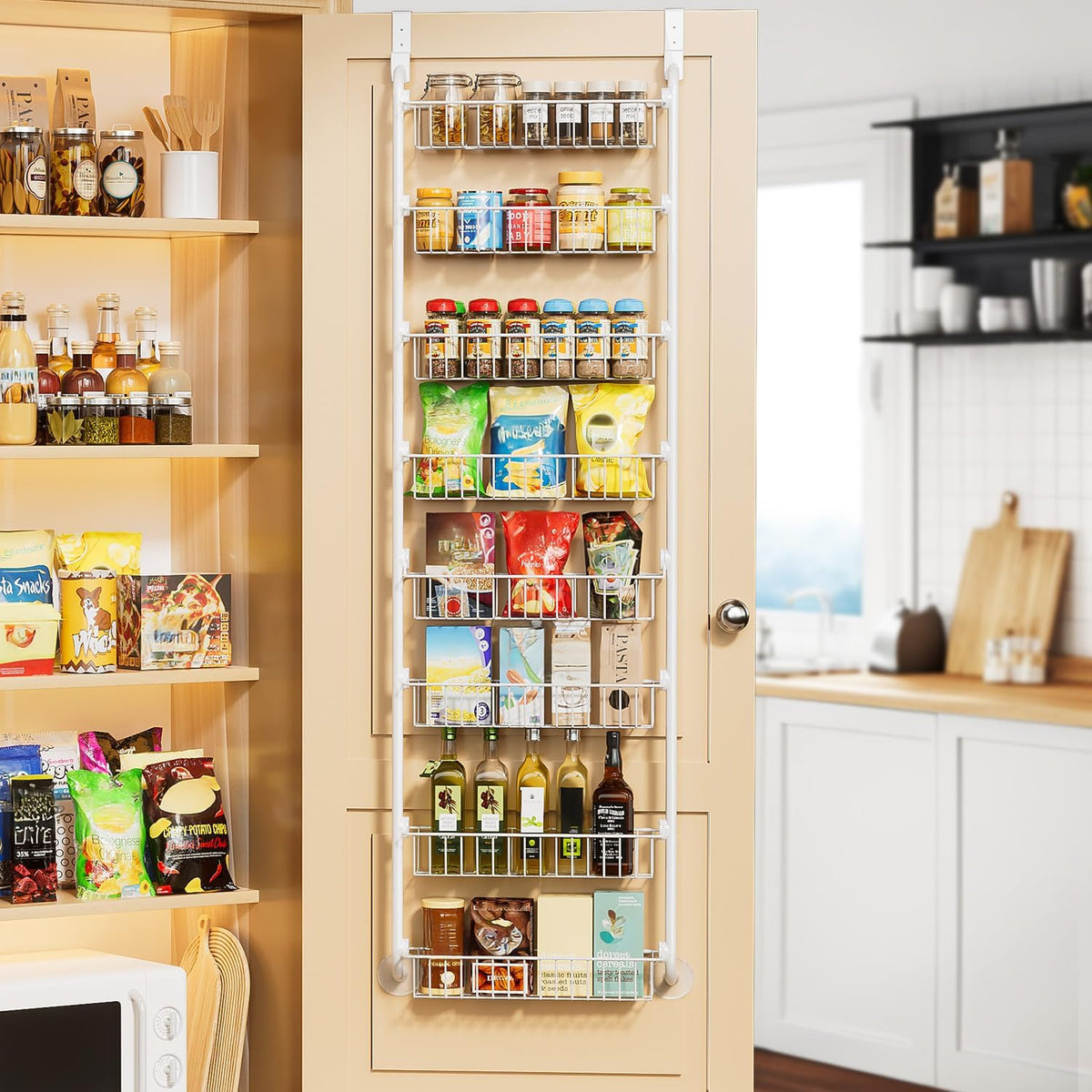 Over the Door Pantry Organizer, 6-Tier Metal Pantry Door Organization and Storage, Hanging Kitchen Basket Spice Rack Seasoning Shelves, Cabinet Door Organizer for Easy Install,D5xW18xH50inch