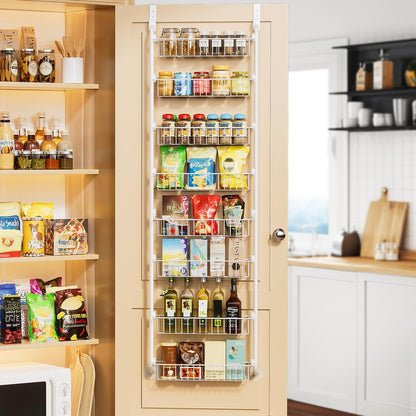 Over the Door Pantry Organizer, 6-Tier Metal Pantry Door Organization and Storage, Hanging Kitchen Basket Spice Rack Seasoning Shelves, Cabinet Door Organizer for Easy Install,D5xW18xH50inch