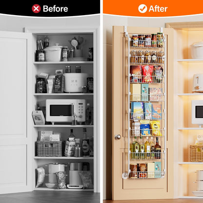 Over the Door Pantry Organizer, 6-Tier Metal Pantry Door Organization and Storage, Hanging Kitchen Basket Spice Rack Seasoning Shelves, Cabinet Door Organizer for Easy Install,D5xW18xH50inch