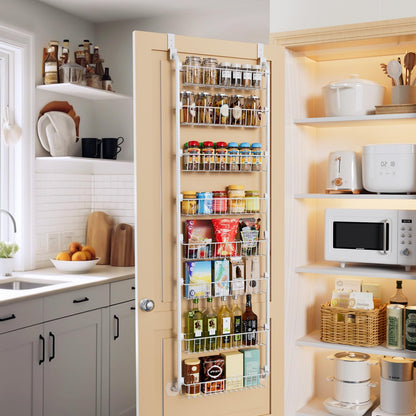 Over the Door Pantry Organizer, 6-Tier Metal Pantry Door Organization and Storage, Hanging Kitchen Basket Spice Rack Seasoning Shelves, Cabinet Door Organizer for Easy Install,D5xW18xH50inch