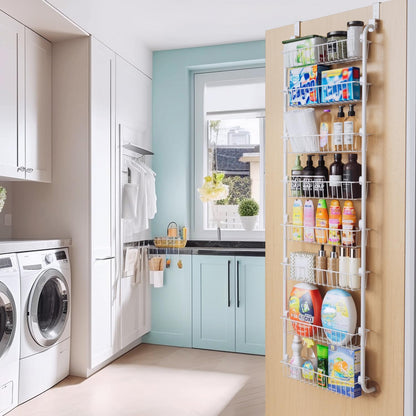 Over the Door Pantry Organizer, 6-Tier Metal Pantry Door Organization and Storage, Hanging Kitchen Basket Spice Rack Seasoning Shelves, Cabinet Door Organizer for Easy Install,D5xW18xH50inch