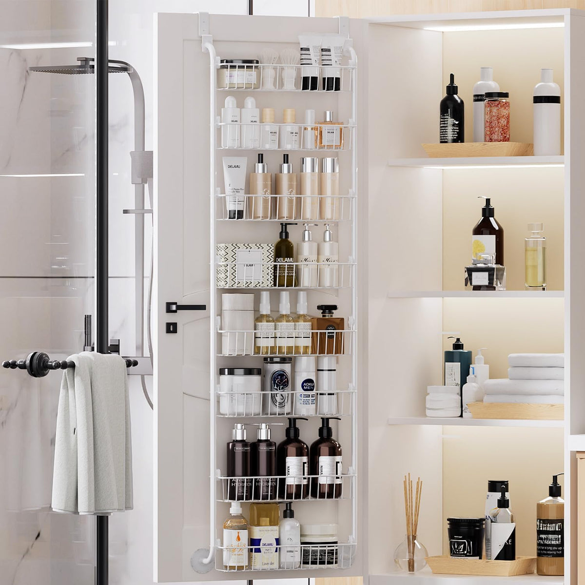 Over the Door Pantry Organizer, 6-Tier Metal Pantry Door Organization and Storage, Hanging Kitchen Basket Spice Rack Seasoning Shelves, Cabinet Door Organizer for Easy Install,D5xW18xH50inch