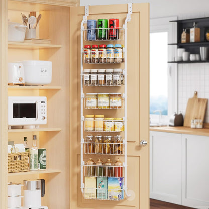 Over the Door Pantry Organizer, 6-Tier Metal Pantry Door Organization and Storage, Hanging Kitchen Basket Spice Rack Seasoning Shelves, Cabinet Door Organizer for Easy Install,D5xW18xH50inch