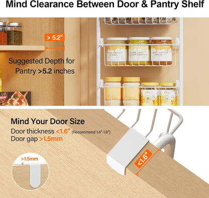 Over the Door Pantry Organizer, 6-Tier Metal Pantry Door Organization and Storage, Hanging Kitchen Basket Spice Rack Seasoning Shelves, Cabinet Door Organizer for Easy Install,D5xW18xH50inch