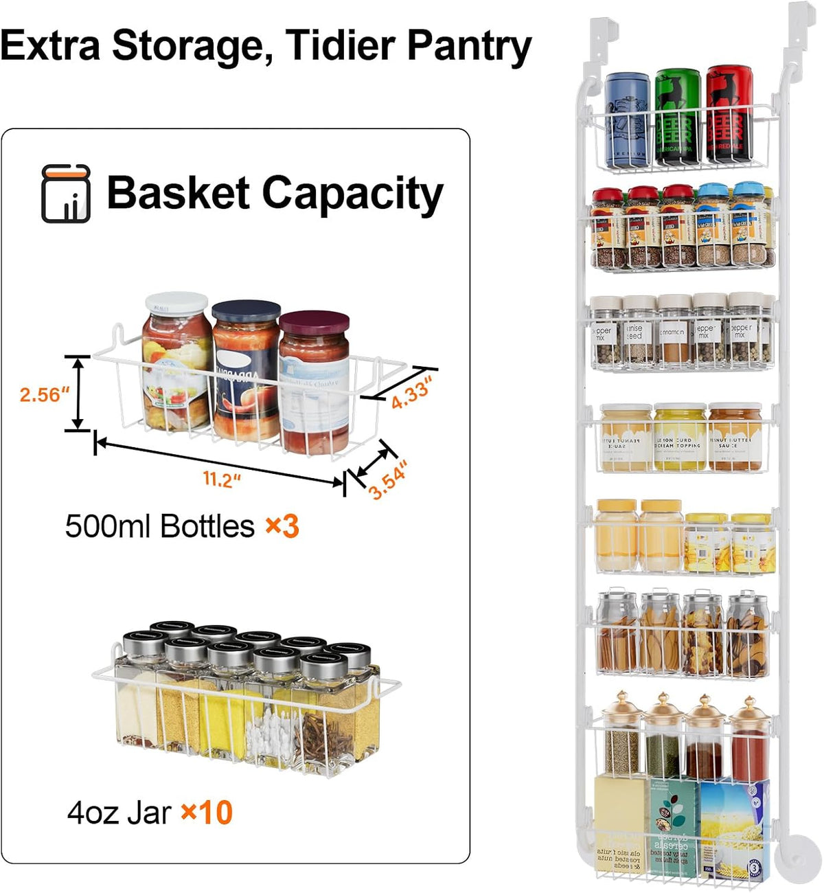 Over the Door Pantry Organizer, 6-Tier Metal Pantry Door Organization and Storage, Hanging Kitchen Basket Spice Rack Seasoning Shelves, Cabinet Door Organizer for Easy Install,D5xW18xH50inch