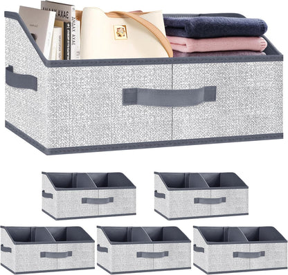 6 Pack Trapezoid Storage Bins,Gray Fabric Shelf Organizers
