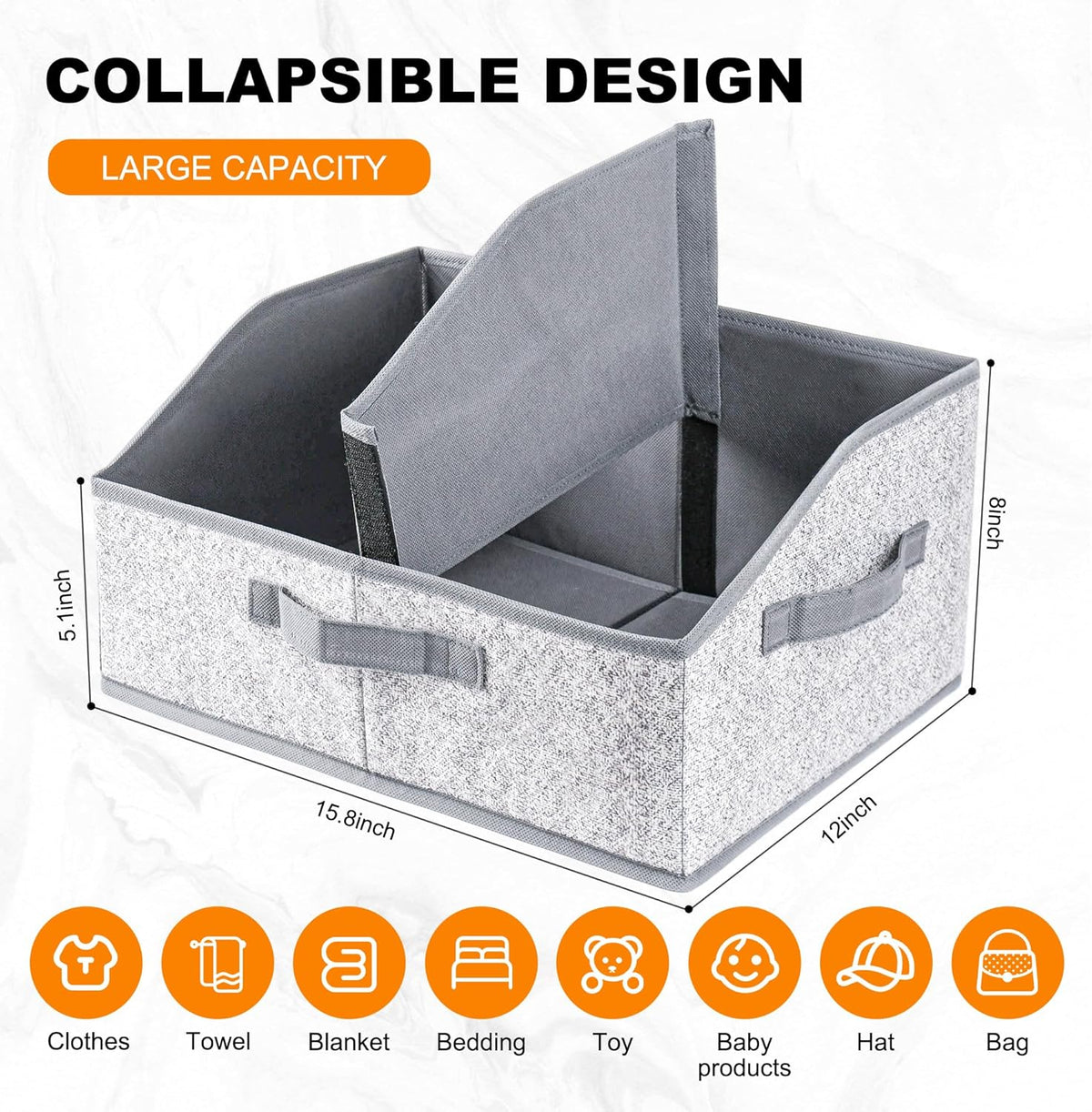 6 Pack Trapezoid Storage Bins,Gray Fabric Shelf Organizers