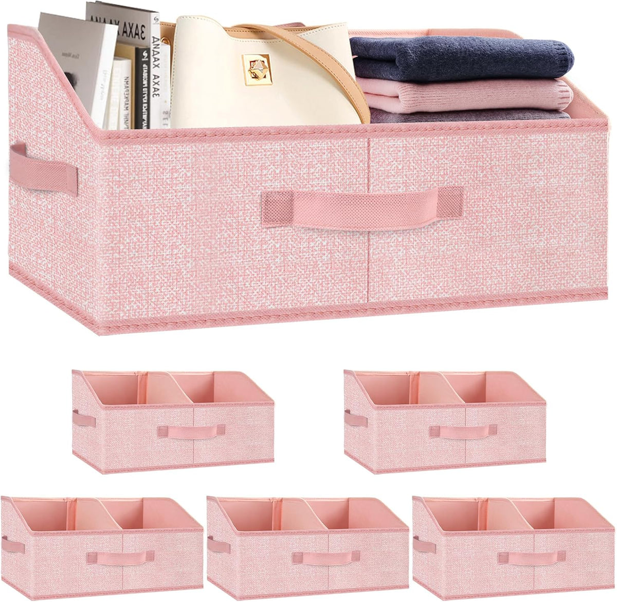 6 Pack Trapezoid Storage Bins,Gray Fabric Shelf Organizers