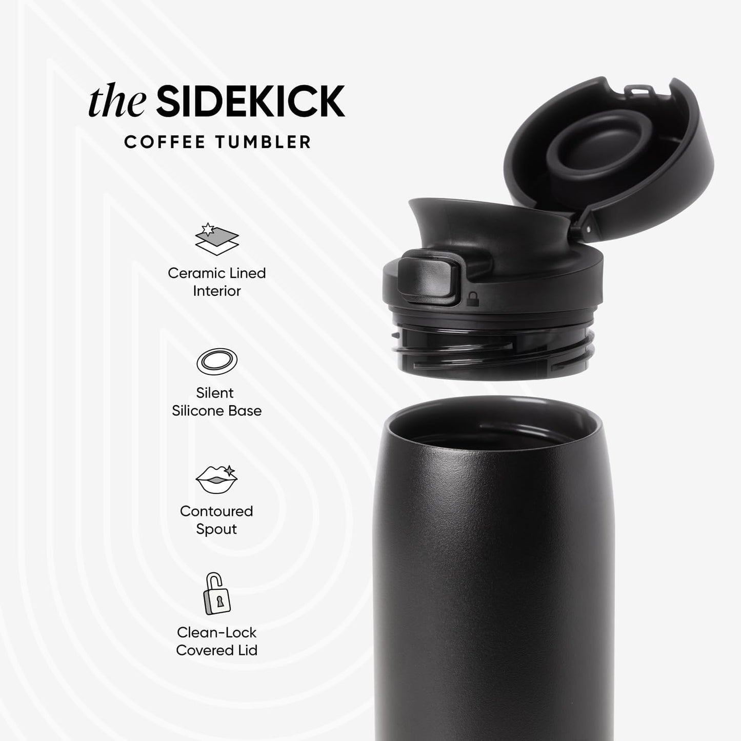 Ceramic Lined Insulated Coffee Tumbler | 16oz, Pink | Sidekick Leak-Proof Travel Coffee Mug | Locking Push-Button Flip Lid, Cupholder Friendly, Silicone Base | Velvet Pink