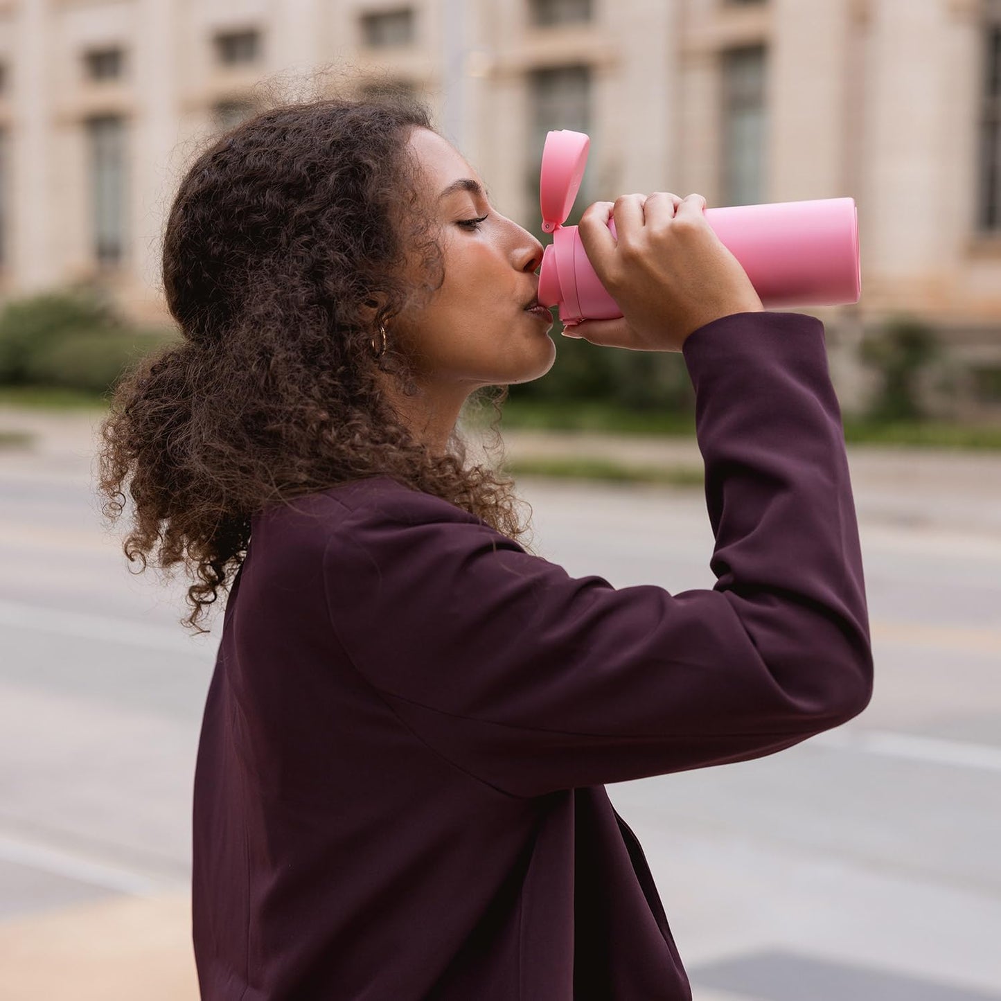 Ceramic Lined Insulated Coffee Tumbler | 16oz, Pink | Sidekick Leak-Proof Travel Coffee Mug | Locking Push-Button Flip Lid, Cupholder Friendly, Silicone Base | Velvet Pink