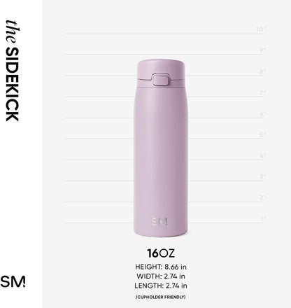 Ceramic Lined Insulated Coffee Tumbler | 16oz, Pink | Sidekick Leak-Proof Travel Coffee Mug | Locking Push-Button Flip Lid, Cupholder Friendly, Silicone Base | Velvet Pink