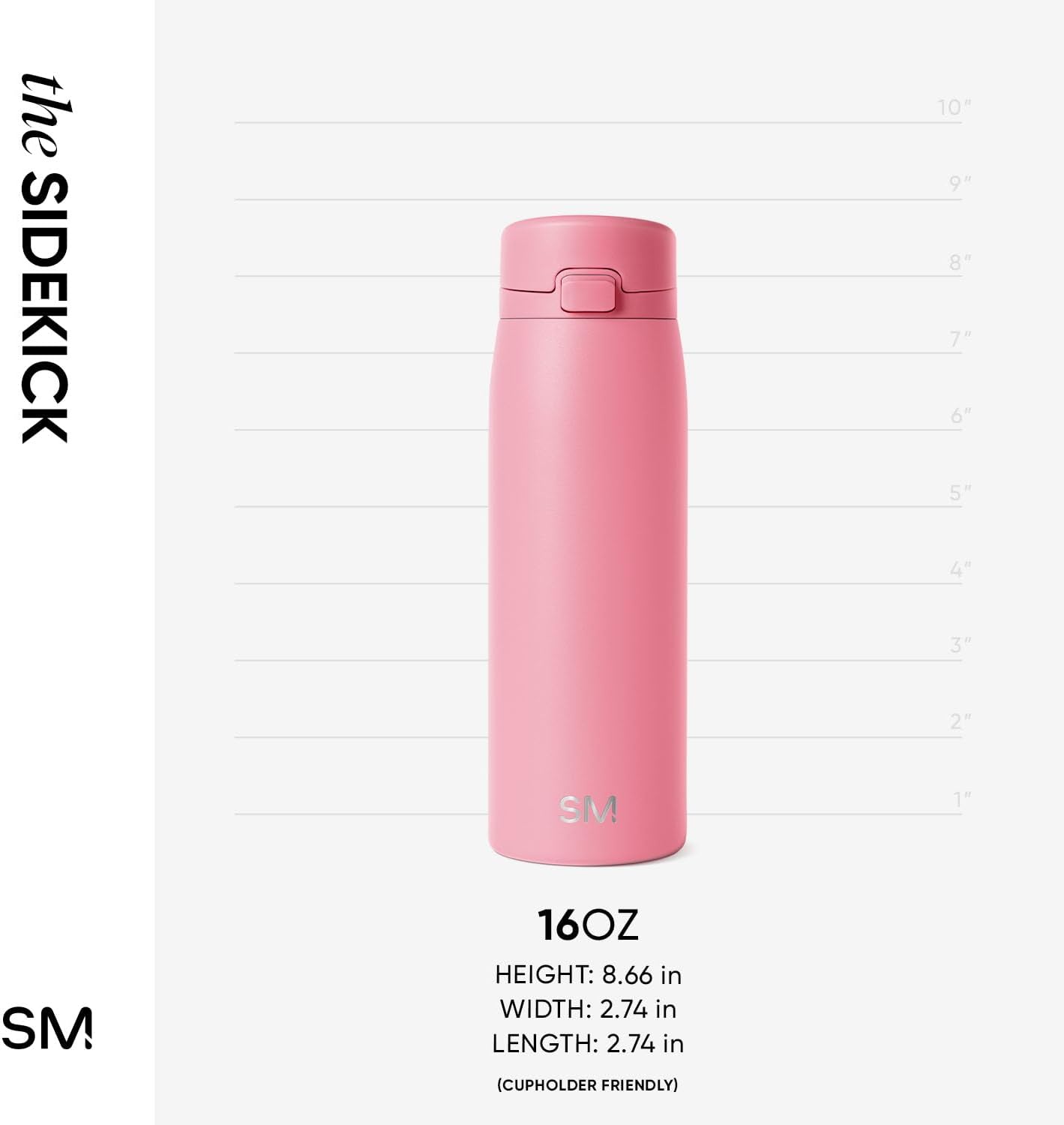 Ceramic Lined Insulated Coffee Tumbler | 16oz, Pink | Sidekick Leak-Proof Travel Coffee Mug | Locking Push-Button Flip Lid, Cupholder Friendly, Silicone Base | Velvet Pink