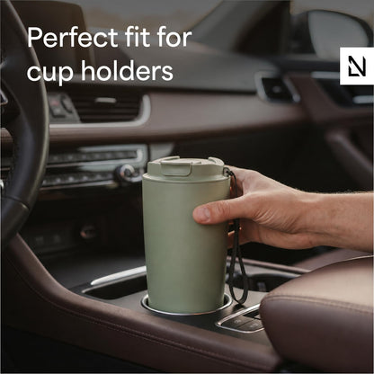 LARS NYSØM Thermo Coffee Mug-to-go with Strap 17oz | Travel Mug with Insulation | Leak Proof Stainless Steel Thermal Tumbler for Coffee and Tea to Go (Almond Beige, 17oz)