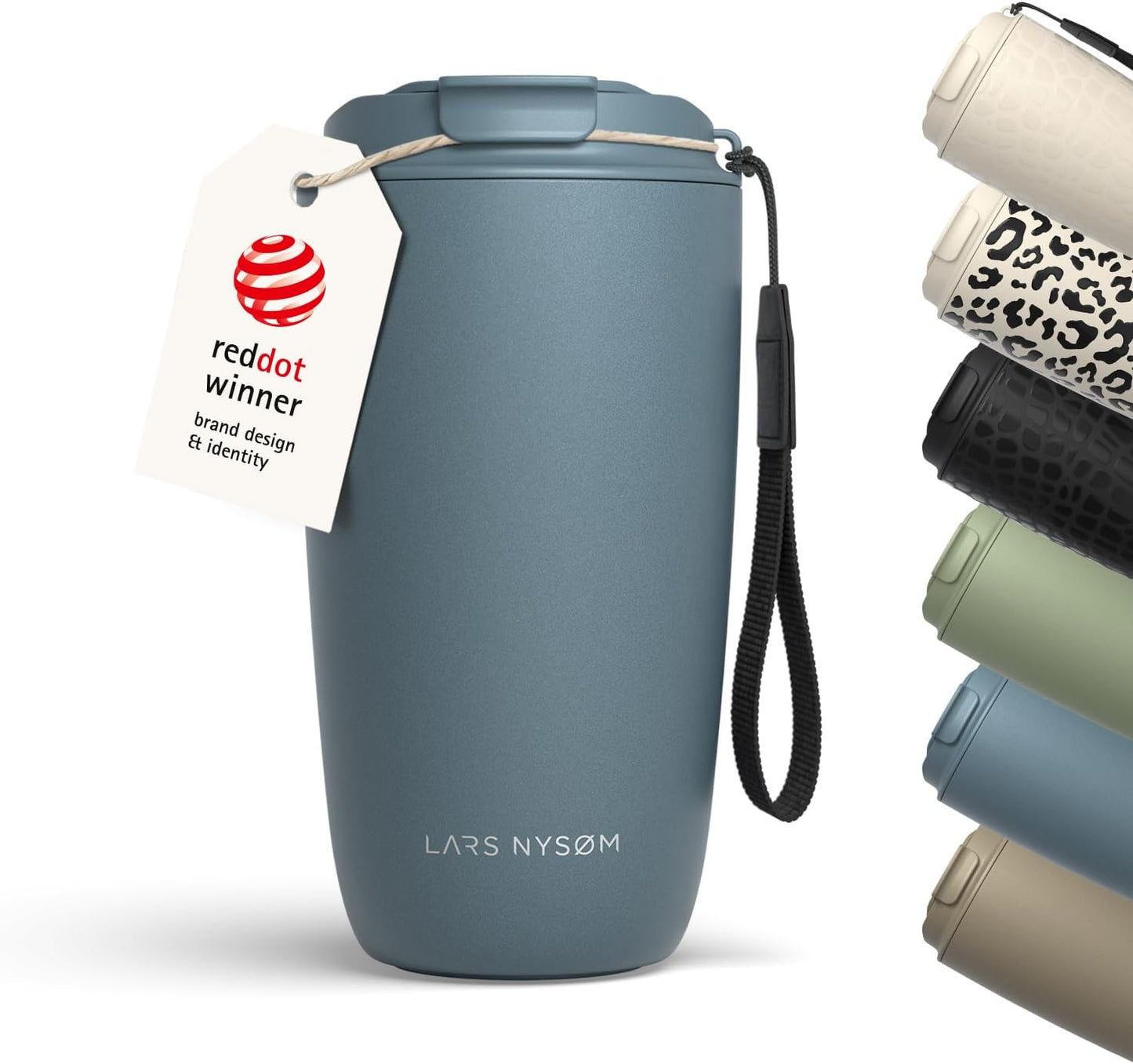 LARS NYSØM Thermo Coffee Mug-to-go with Strap 17oz | Travel Mug with Insulation | Leak Proof Stainless Steel Thermal Tumbler for Coffee and Tea to Go (Almond Beige, 17oz)