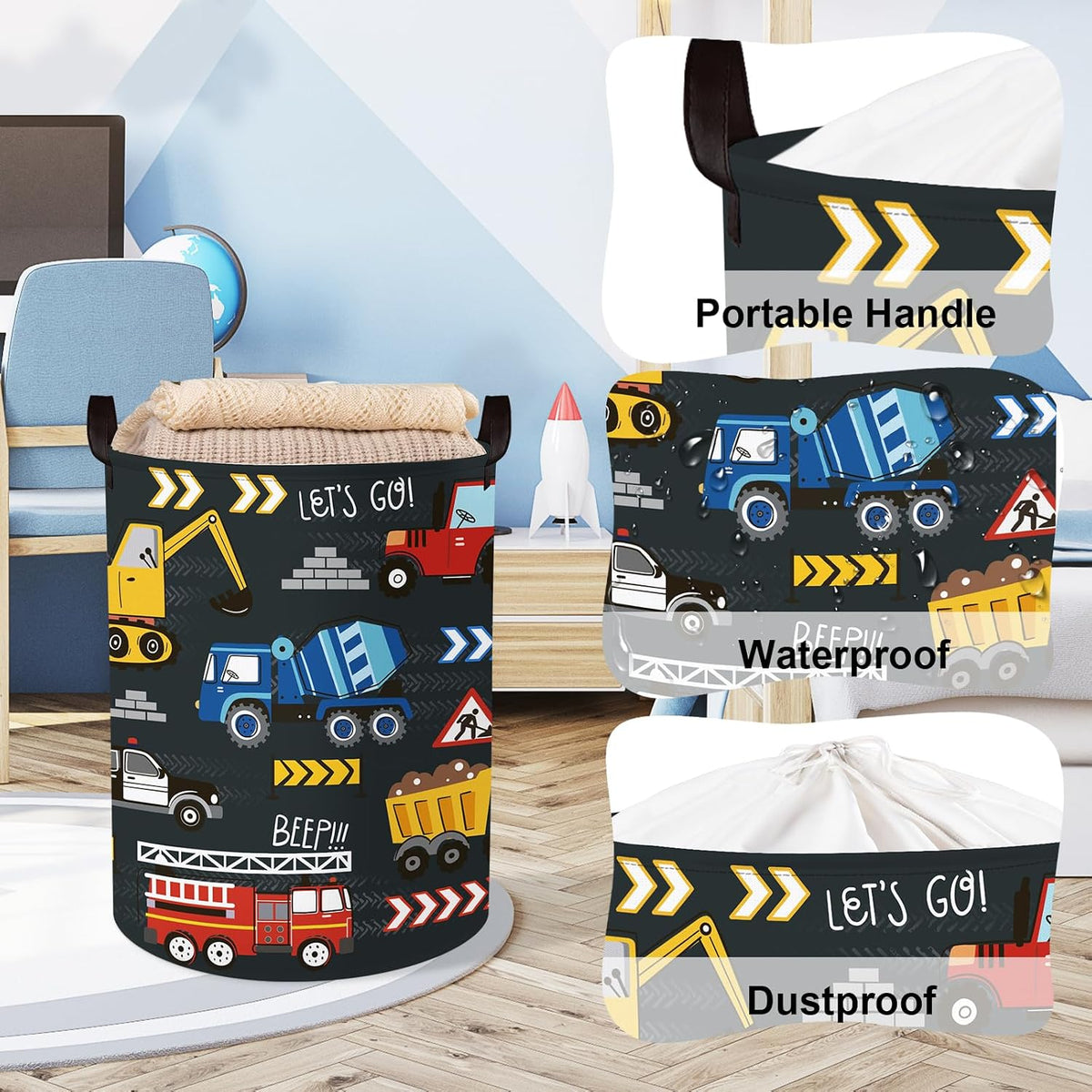 City Car Baby Laundry Hamper Kid Storage Basket Boy Gift Toy Box Collapsible Clothes Organizer Nursery Bin for Bedroom,Fire Truck,40 * 30 * 30 cm