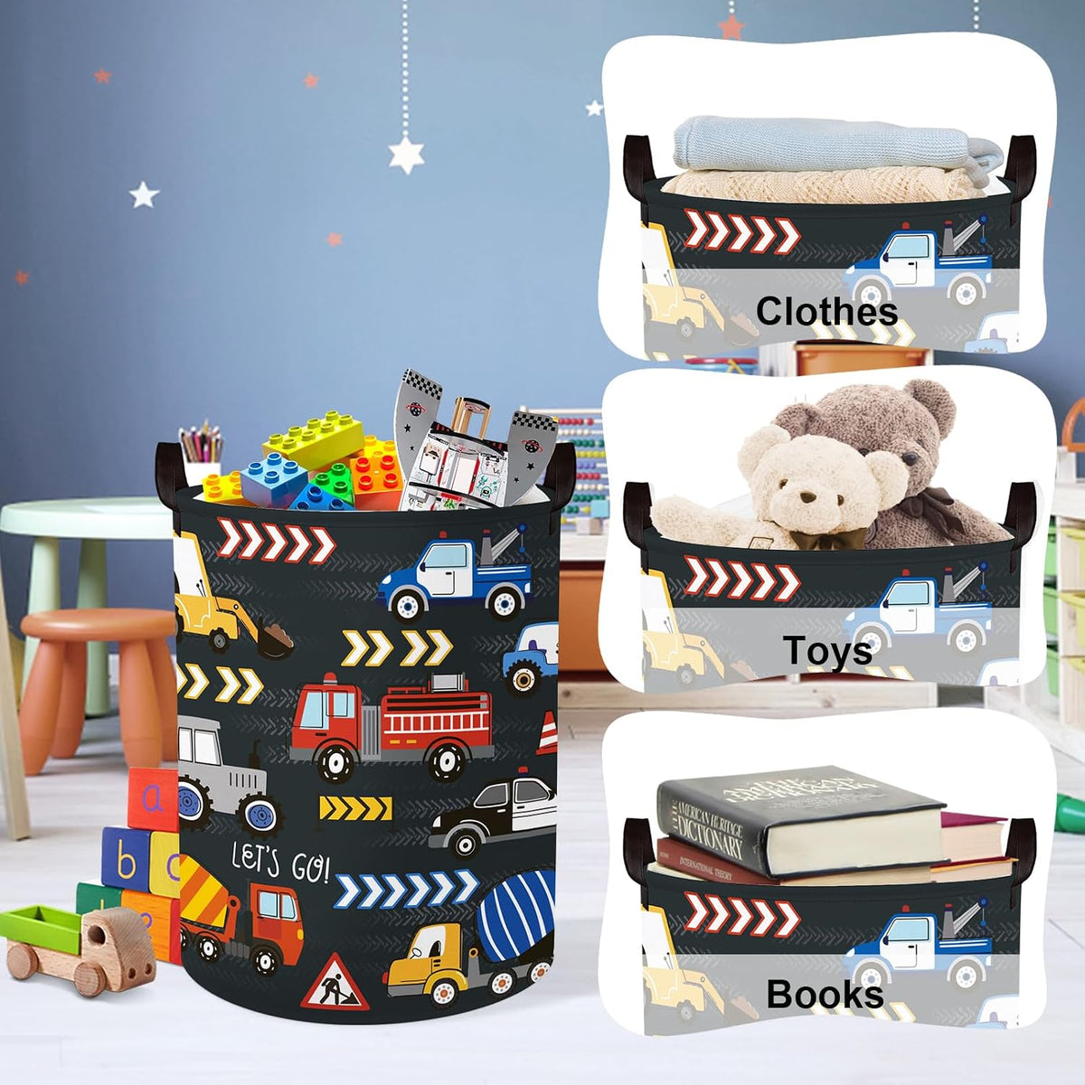 City Car Baby Laundry Hamper Kid Storage Basket Boy Gift Toy Box Collapsible Clothes Organizer Nursery Bin for Bedroom,Fire Truck,40 * 30 * 30 cm