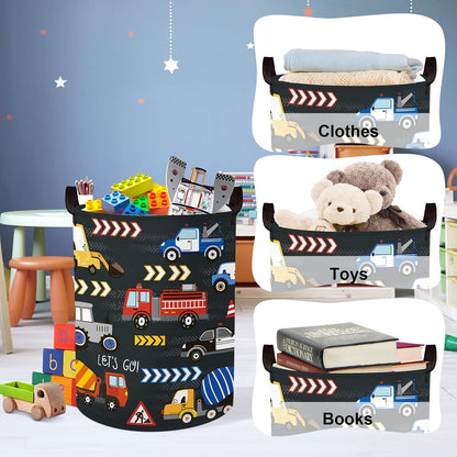 City Car Baby Laundry Hamper Kid Storage Basket Boy Gift Toy Box Collapsible Clothes Organizer Nursery Bin for Bedroom,Fire Truck,40 * 30 * 30 cm