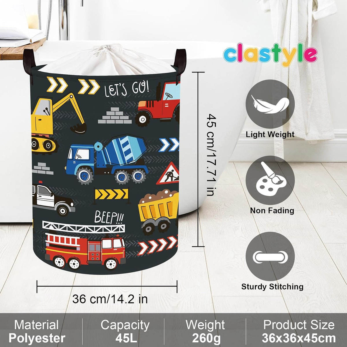 City Car Baby Laundry Hamper Kid Storage Basket Boy Gift Toy Box Collapsible Clothes Organizer Nursery Bin for Bedroom,Fire Truck,40 * 30 * 30 cm