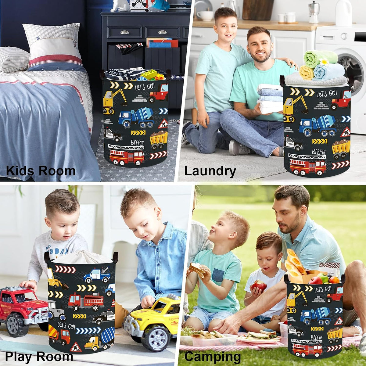 City Car Baby Laundry Hamper Kid Storage Basket Boy Gift Toy Box Collapsible Clothes Organizer Nursery Bin for Bedroom,Fire Truck,40 * 30 * 30 cm