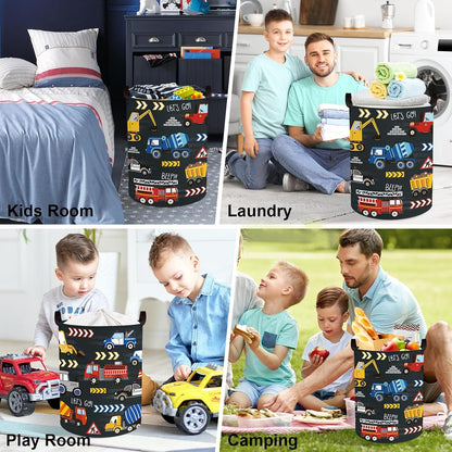 City Car Baby Laundry Hamper Kid Storage Basket Boy Gift Toy Box Collapsible Clothes Organizer Nursery Bin for Bedroom,Fire Truck,40 * 30 * 30 cm