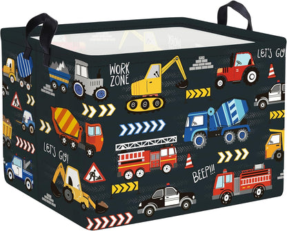 City Car Baby Laundry Hamper Kid Storage Basket Boy Gift Toy Box Collapsible Clothes Organizer Nursery Bin for Bedroom,Fire Truck,40 * 30 * 30 cm