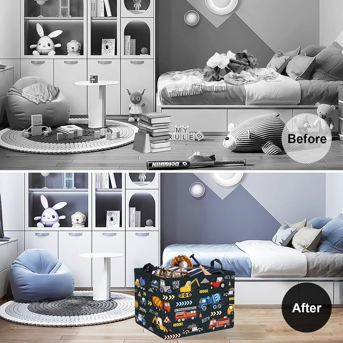 City Car Baby Laundry Hamper Kid Storage Basket Boy Gift Toy Box Collapsible Clothes Organizer Nursery Bin for Bedroom,Fire Truck,40 * 30 * 30 cm