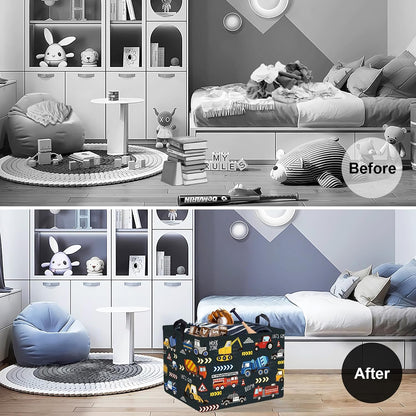 City Car Baby Laundry Hamper Kid Storage Basket Boy Gift Toy Box Collapsible Clothes Organizer Nursery Bin for Bedroom,Fire Truck,40 * 30 * 30 cm