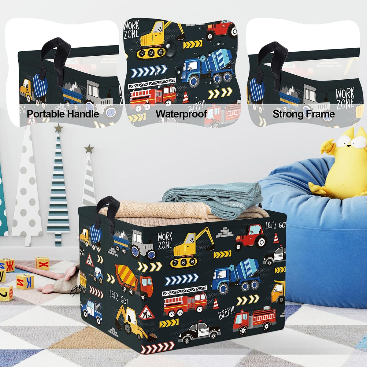 City Car Baby Laundry Hamper Kid Storage Basket Boy Gift Toy Box Collapsible Clothes Organizer Nursery Bin for Bedroom,Fire Truck,40 * 30 * 30 cm