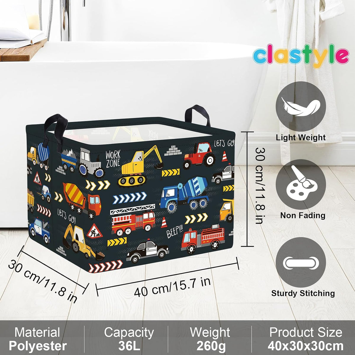 City Car Baby Laundry Hamper Kid Storage Basket Boy Gift Toy Box Collapsible Clothes Organizer Nursery Bin for Bedroom,Fire Truck,40 * 30 * 30 cm