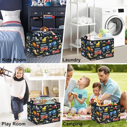 City Car Baby Laundry Hamper Kid Storage Basket Boy Gift Toy Box Collapsible Clothes Organizer Nursery Bin for Bedroom,Fire Truck,40 * 30 * 30 cm