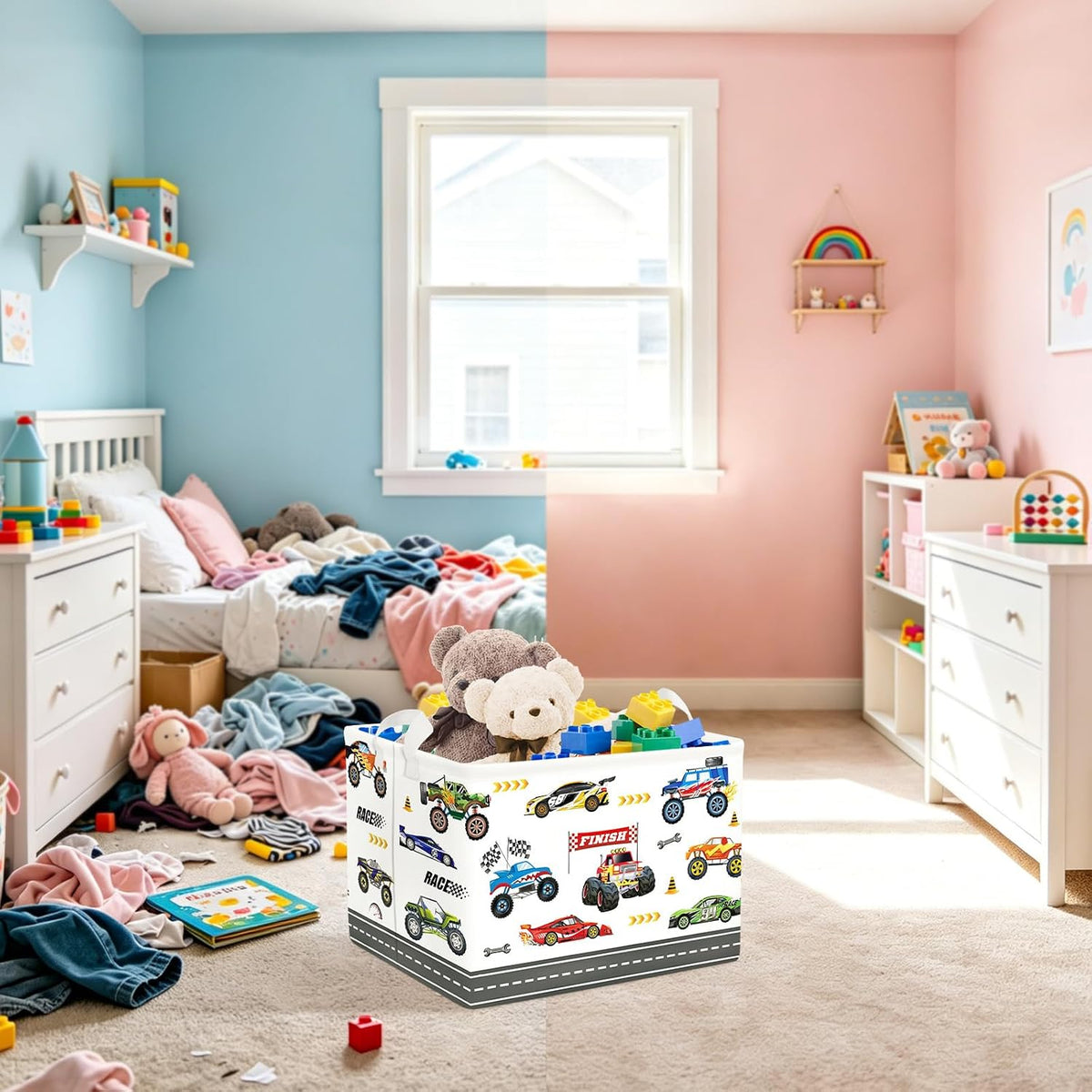 City Car Baby Laundry Hamper Kid Storage Basket Boy Gift Toy Box Collapsible Clothes Organizer Nursery Bin for Bedroom,Fire Truck,40 * 30 * 30 cm
