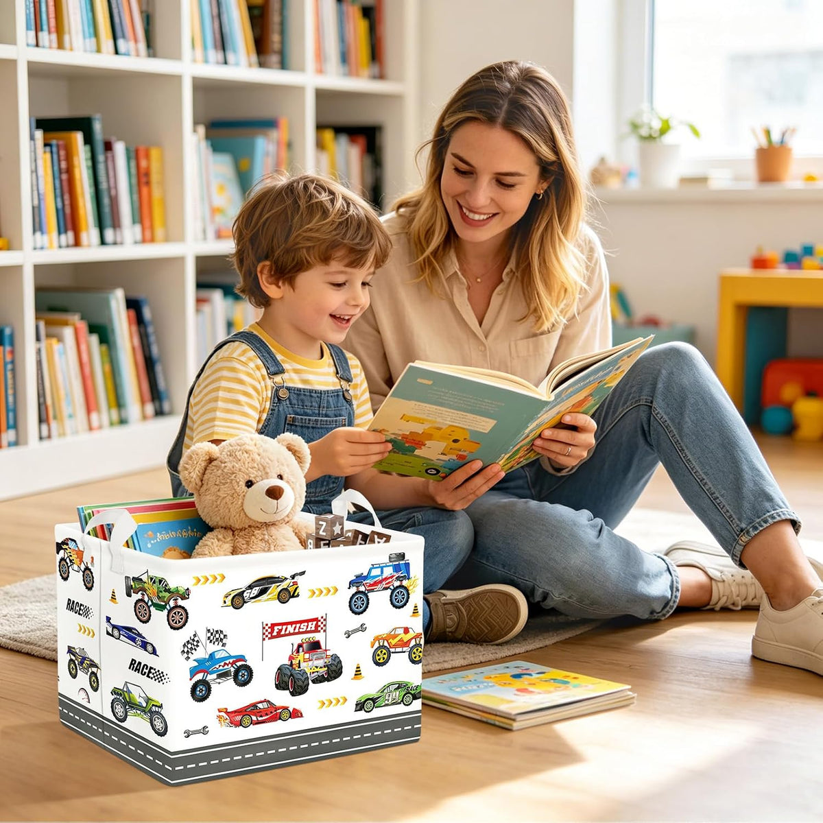City Car Baby Laundry Hamper Kid Storage Basket Boy Gift Toy Box Collapsible Clothes Organizer Nursery Bin for Bedroom,Fire Truck,40 * 30 * 30 cm