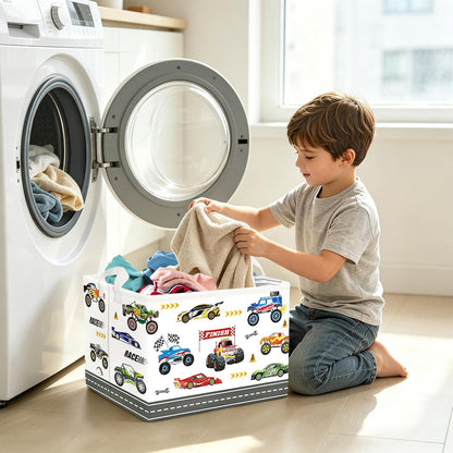 City Car Baby Laundry Hamper Kid Storage Basket Boy Gift Toy Box Collapsible Clothes Organizer Nursery Bin for Bedroom,Fire Truck,40 * 30 * 30 cm
