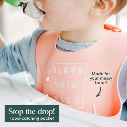 Silicone Baby Bibs with Food Catcher - Adjustable Soft Catch All Bib for Boys & Girls - High Chair Dining Table