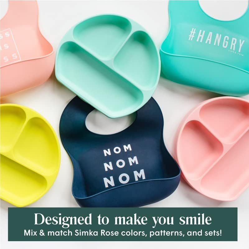 Silicone Baby Bibs with Food Catcher - Adjustable Soft Catch All Bib for Boys & Girls - High Chair Dining Table