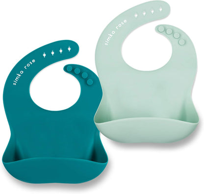 Silicone Baby Bibs with Food Catcher - Adjustable Soft Catch All Bib for Boys & Girls - High Chair Dining Table